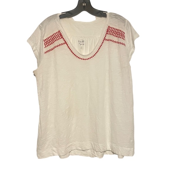 Loft Vintage Soft White T-shirt with Red Embroidery on shoulder and neckline XL - Picture 10 of 11